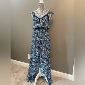 Ramy Brook Sparkly Jaquard Asymmetrical Printed Dress Blue